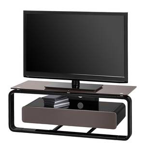 Meuble TV Shanon I Blanc brillant - Noir / Verre gris lava - Largeur : 110 cm