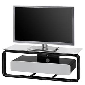 Meuble TV Shanon I Blanc brillant - Noir / Verre gris platine - Largeur : 110 cm