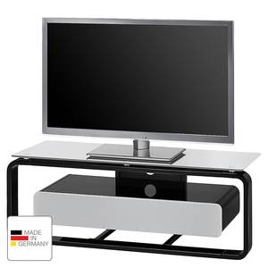 Meuble TV Shanon I Blanc brillant - Noir / Verre gris platine - Largeur : 110 cm