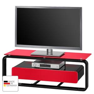 Meuble TV Shanon I Blanc brillant - Noir / Verre rouge - Largeur : 110 cm