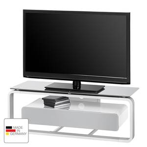 Meuble TV Shanon I Blanc brillant - Blanc / Verre gris platine - Largeur : 110 cm