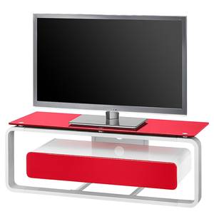 Meuble TV Shanon I Blanc brillant - Blanc / Verre rouge - Largeur : 110 cm