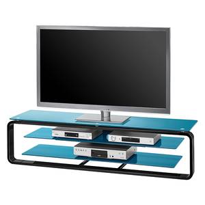 Meuble TV Rack Jared I Noir / Verre bleu pétrole - Largeur : 150 cm