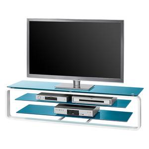 Tv-rek Jared I Wit/petrolblauw glas - Breedte: 150 cm