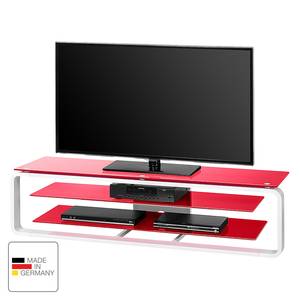 Meuble TV Rack Jared I Blanc / Verre rouge - Largeur : 150 cm
