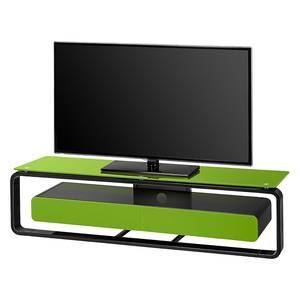 Meuble TV Shanon I Blanc brillant - Noir / Verre vert - Largeur : 150 cm