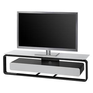 Meuble TV Shanon I Blanc brillant - Noir / Verre gris platine - Largeur : 150 cm