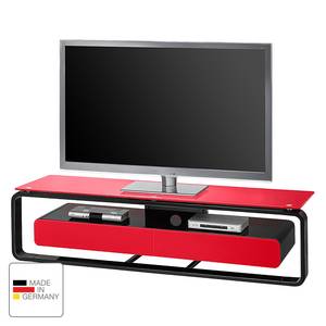 Tv-rek Shanon I hoogglans wit - Zwart/rood glas - Breedte: 150 cm