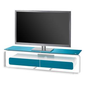 Tv-rek Shanon I hoogglans wit - Wit/petrolblauw glas - Breedte: 150 cm