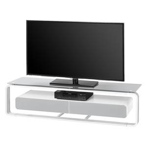Meuble TV Shanon I Blanc brillant - Blanc / Verre gris platine - Largeur : 150 cm