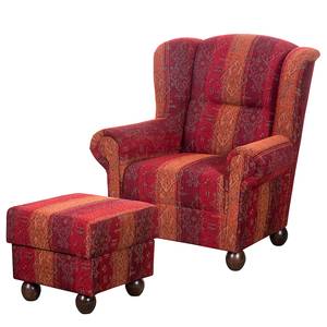 Oorfauteuil Isabelle rode geweven stof - Met hocker