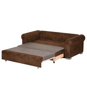 Slaapbank LATINA Basic Country antieke leren look - Microvezel Afua: Bruin - Breedte: 165 cm