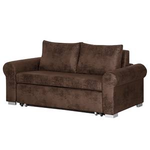 Slaapbank LATINA Basic Country antieke leren look - Microvezel Afua: Chocoladebruin - Breedte: 165 cm