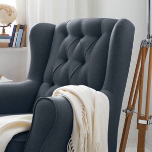 Fauteuil à oreilles Luro Tissu structuré - Tissu Inas: Bleu foncé