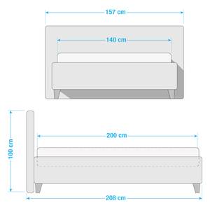 Lit capitonné Kolbäck Tissu structuré Granit - 140 x 200cm - Sans sommier & matelas