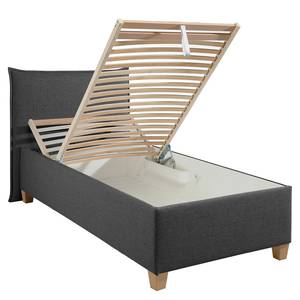 Lit capitonné Kolbäck Tissu structuré Anthracite - 100 x 200cm - Avec sommier à lattes