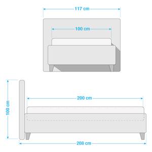 Lit capitonné Kolbäck Tissu structuré Anthracite - 100 x 200cm - Avec sommier à lattes