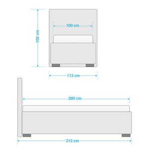 Lit capitonné Vitaby Tissu structuré Gris - 100 x 200cm - Avec sommier à lattes