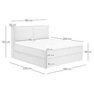 Premium boxspring KINX geweven stof - Stof KINX: Wit - 180 x 200cm - H2 zacht - 130cm