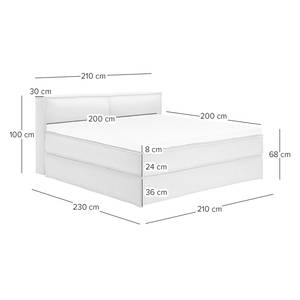 Lit boxspring Kinx Tissu - Tissu KINX : Gris - 200 x 200cm - D2 souple - 100 cm