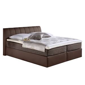 Lit boxspring Valea Tissu structuré - Marron - 100 x 200cm - Matelas à ressorts Bonnell - D2 souple