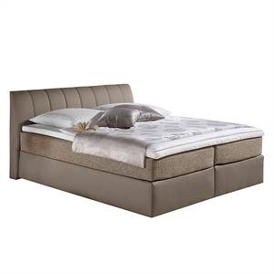 Lit boxspring Valea Tissu structuré - Taupe - 180 x 200cm - Matelas de mousse froide - D2 souple