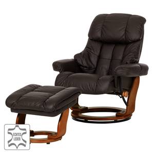 Fauteuil relax et repose-pieds Grunewald Cuir véritable - Marron - Marron