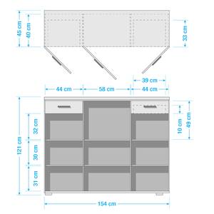 Highboard Kushiro I hoogglans wit/grijs