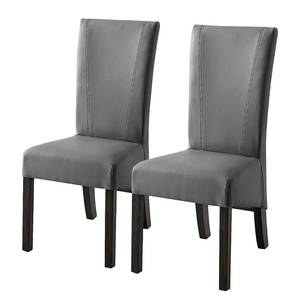 Chaises Karlsborg I (lot de 2) Cuir synthétique gris / Hêtre marron foncé - Gris - Hêtre foncé