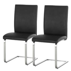 Chaises cantilever Augusta I (lot de 2) Cuir véritable - Cuir Aude: Noir - Sans accoudoirs