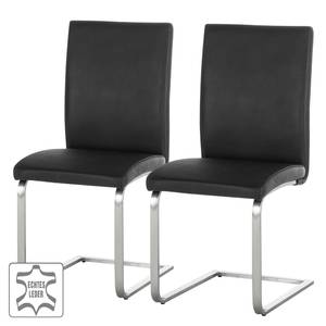 Chaises cantilever Augusta I (lot de 2) Cuir véritable - Cuir Aude: Noir - Sans accoudoirs