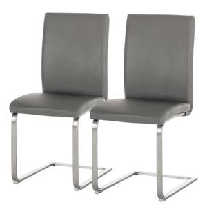 Chaises cantilever Augusta I (lot de 2) Cuir véritable - Cuir Aude: Gris - Sans accoudoirs