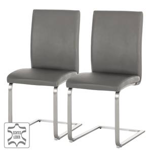 Chaises cantilever Augusta I (lot de 2) Cuir véritable - Cuir Aude: Gris - Sans accoudoirs