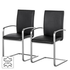 Chaises cantilever Augusta I (lot de 2) Cuir véritable - Cuir Aude: Noir - Avec accoudoirs