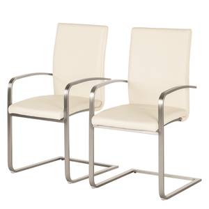 Chaises cantilever Augusta I (lot de 2) Cuir véritable - Cuir Aude: Créme - Avec accoudoirs