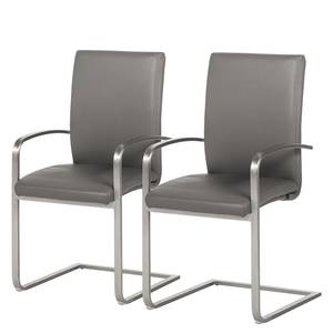 Chaises cantilever Augusta I (lot de 2) Cuir véritable - Cuir Aude: Gris - Avec accoudoirs