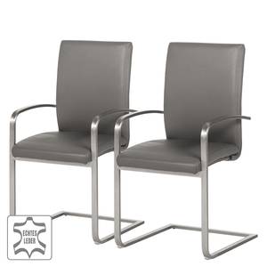 Chaises cantilever Augusta I (lot de 2) Cuir véritable - Cuir Aude: Gris - Avec accoudoirs