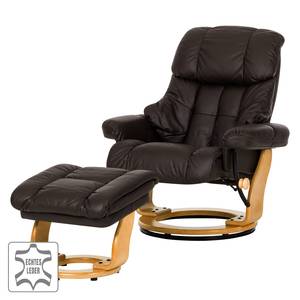 Fauteuil relax et repose-pieds Grunewald Cuir véritable - Marron - Marron clair