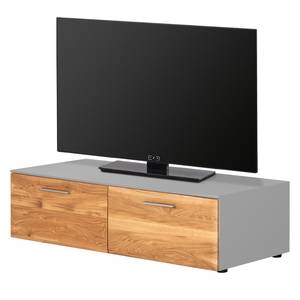 Meuble TV Solano III Partiellement en bois massif - Chêne noueux / Gris platine