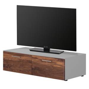 Meuble TV Solano III Partiellement en bois massif - Noyer / Gris platine