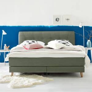 Boxspring Mälby geweven stof - Kaki - 140 x 200cm