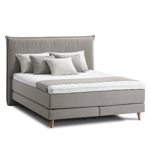 Lit boxspring Avellino I Tissu - Tissu Meara: Gris - 160 x 200cm - D2 souple