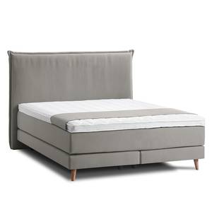 Lit boxspring Avellino I Tissu - Tissu Meara: Gris - 160 x 200cm - D2 souple