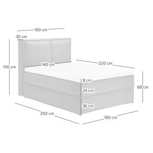 Lit boxspring Kinx Tissu - Tissu KINX : Blanc - 140 x 220cm - D2 souple - 130 cm