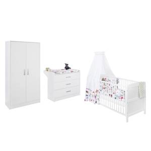 Zimmer Viktoria 3-tlg. Buche teilmassiv - Babybett, Wickelkommode & Kleiderschrank - Weiß lackiert