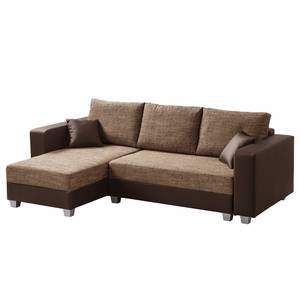 Ecksofa Dublin II (mit Schlaffunktion / beidseitig montierbar) - Kunstleder/Strukturstoff - Dunkelbraun / Braun