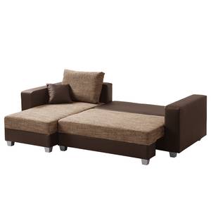 Ecksofa Dublin II (mit Schlaffunktion / beidseitig montierbar) - Kunstleder/Strukturstoff - Dunkelbraun / Braun