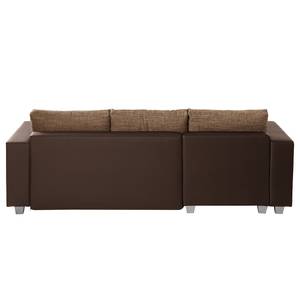 Ecksofa Dublin II (mit Schlaffunktion / beidseitig montierbar) - Kunstleder/Strukturstoff - Dunkelbraun / Braun