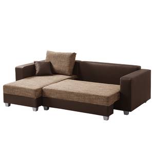 Ecksofa Dublin II (mit Schlaffunktion / beidseitig montierbar) - Kunstleder/Strukturstoff - Dunkelbraun / Braun