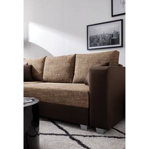 Ecksofa Dublin II (mit Schlaffunktion / beidseitig montierbar) - Kunstleder/Strukturstoff - Dunkelbraun / Braun